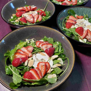 Arugula and Strawberry Salad with Chevre and Toasted Almonds, Sweet/Tangy Poppy Seed Dressing