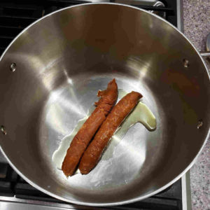 Sauté the andouille with a little olive oil.