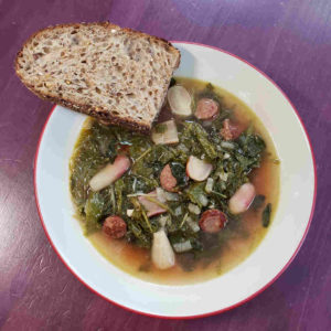 Caldo Verde made with Radishes and Asian Greens