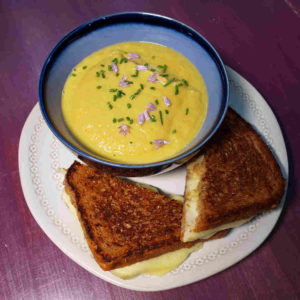 Cream of Kohlrabi Soup with Grilled Cheese
