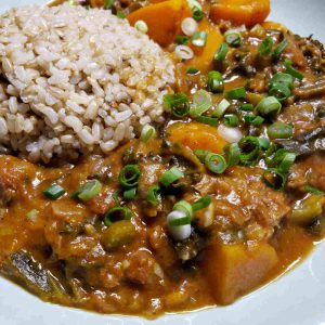 Gumbo with Candy Roaster Squash, Kale and Pulled Pork