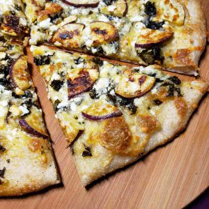 Pizza with Murasaki Sweet Potatoes and Kale Chips