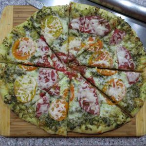 Pizza with Heirloom Tomatoes on Pesto