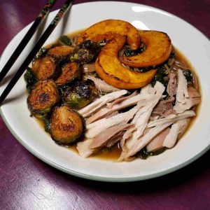 Ramen with Smoked Turkey, Winter Squash, Brussels Sprouts and Kale