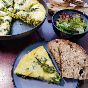 Run-up and Green Garlic Frittata with Salad and Bread