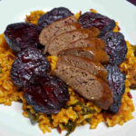 Root to Leaf Beet Paella with Grilled Beets and Merguez Sausage