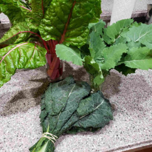Chard, Spigariello or Kale are all good options, or all three at the same time!