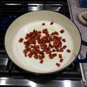 Sauté the Spanish chorizo with a tablespoon of olive oil.