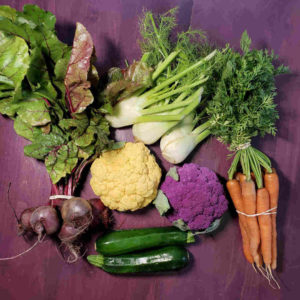 CSA 2021, Week 10: Beets, Fennel, Purple & Gold Cauliflower, Carrots with Tops and Zucchini