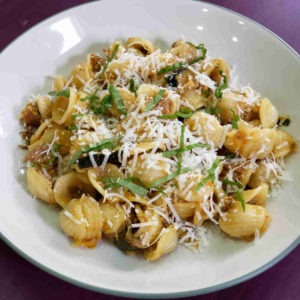 Orecchiette with Italian Sausage and Caramelized Summer Squash and Onions
