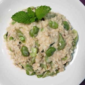 Fava Bean and Snap Pea Risotto with Mint and Chèvre