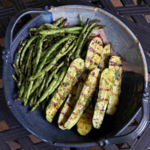 Grilled Green Beans and Zucchini with Carrot Top Pesto