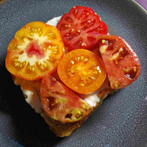 Open Face Tomato Sandwich on Potato Onion Bread