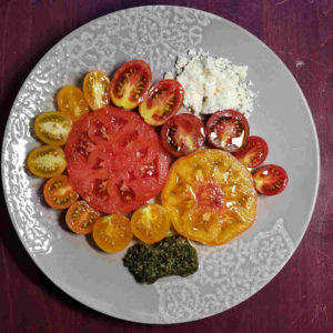 Tomato Plate with Pesto and Chevre