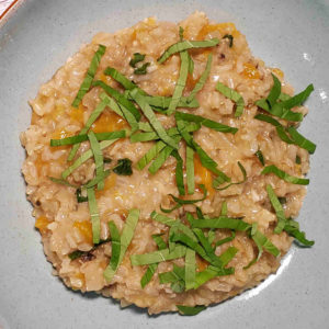 Peach Risotto Toppped with Basil