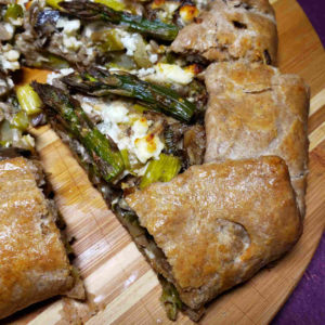Savory Galette with Asparagus, Oyster Mushrooms, Green Garlic and a Creamy Vache Cheese.
