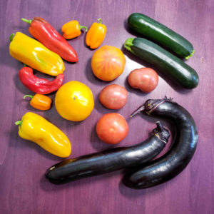 CSA 2021, Week 19 - Japanese Eggplant, Zucchini, Sweet Peppers and Tomatoes