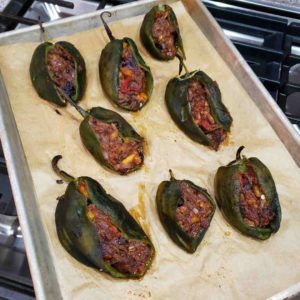 Carolina summer chiles relleno, out of the oven.
