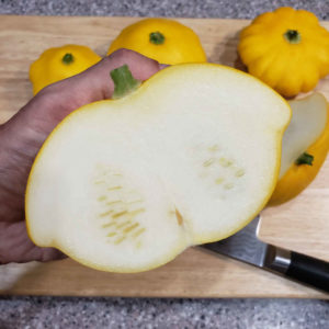 A whopping 1 pound, 2 ounce pattypan still has firm flesh and relatively less seeds than other summer squash this large.
