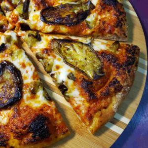 Pizza with Roasted Pepper Pesto and Eggplant