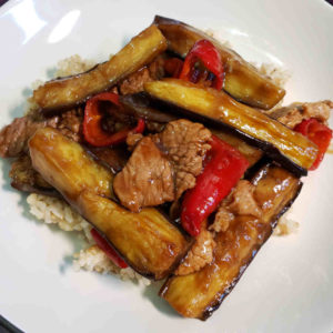Stir Fried Eggplant with Pork and Sweet Red Pepper