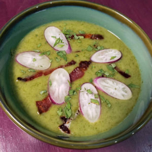 Cream of Radish Greens Soup with Bacon!