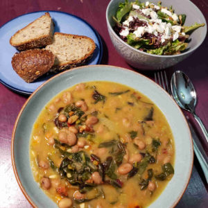 Tuscan Style Bean and Greens Soup, with Crusty Bread and a Salad