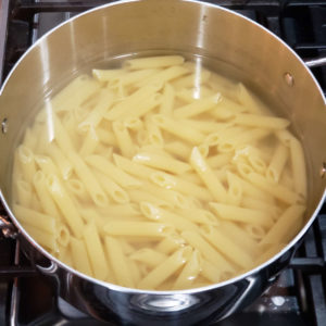 Pasta, cooked in a small amount of sub-boiling water