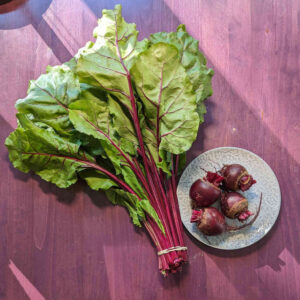 Start with a really, really nice looking bunch of beets. Sorry, I lopped the beet roots off before taking the picture!